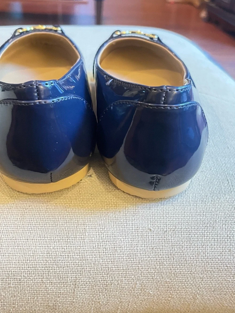 Janie and Jack Navy Patent Leather Ballet Flats with Gold Bit Detail Size 13 Gir